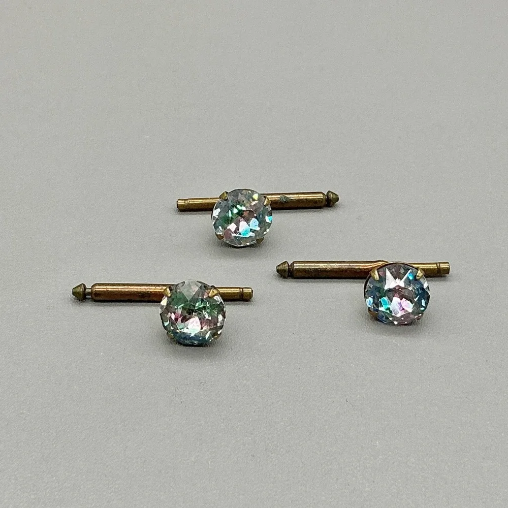 Vintage Aurora Borealis Crystal Cufflinks Gold Tone Oval AB Rhinestone Formal